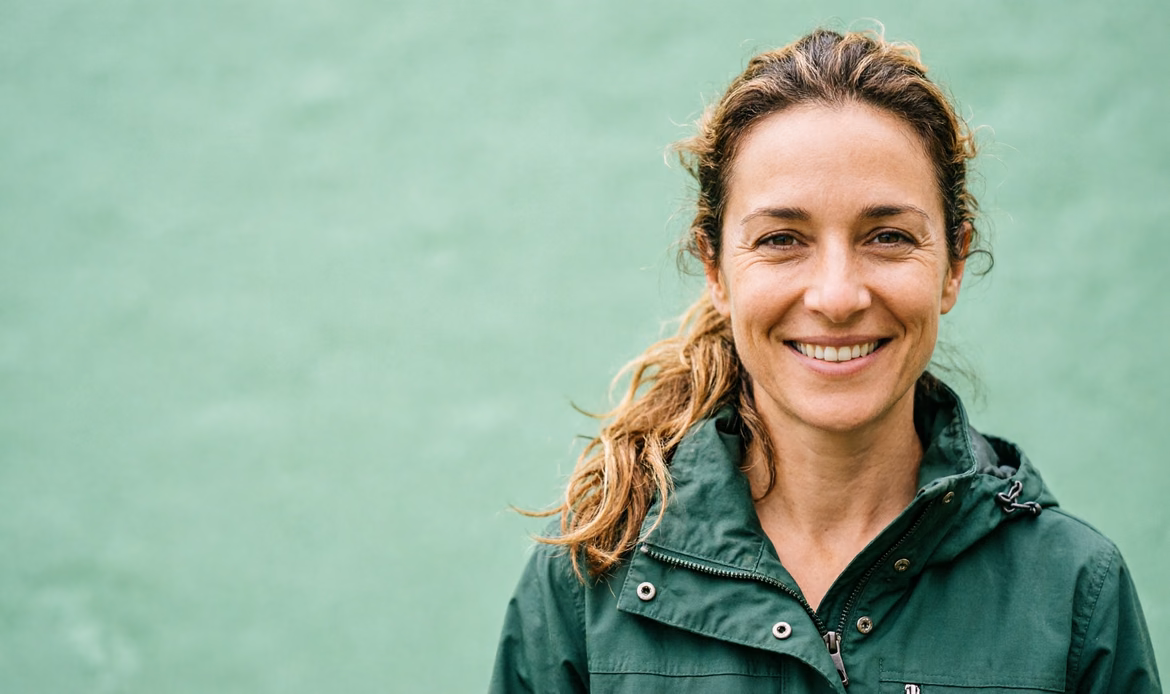 Manager campeggio italiana su sfondo verde foresta