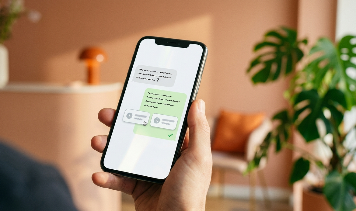 Conversazione su smartphone in cui un assistente AI conferma un appuntamento in automatico