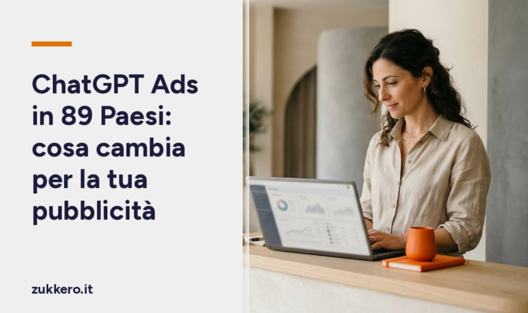 Titolare di una piccola attività guarda una campagna pubblicitaria su ChatGPT dal laptop
