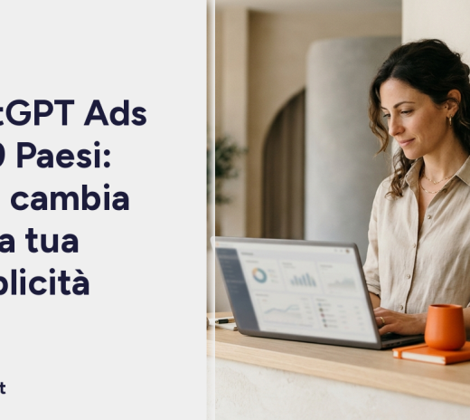 Titolare di una piccola attività guarda una campagna pubblicitaria su ChatGPT dal laptop