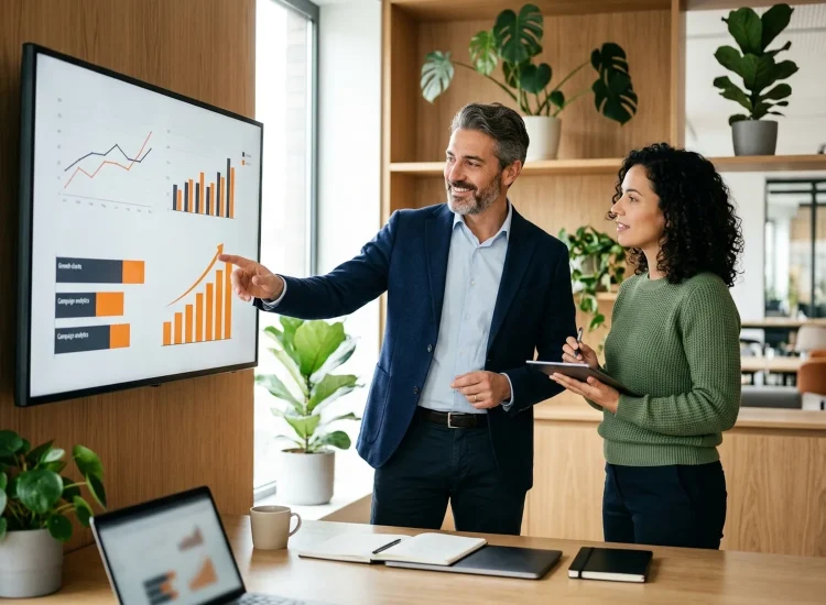 Consulente Zukkero che analizza i risultati marketing con una cliente